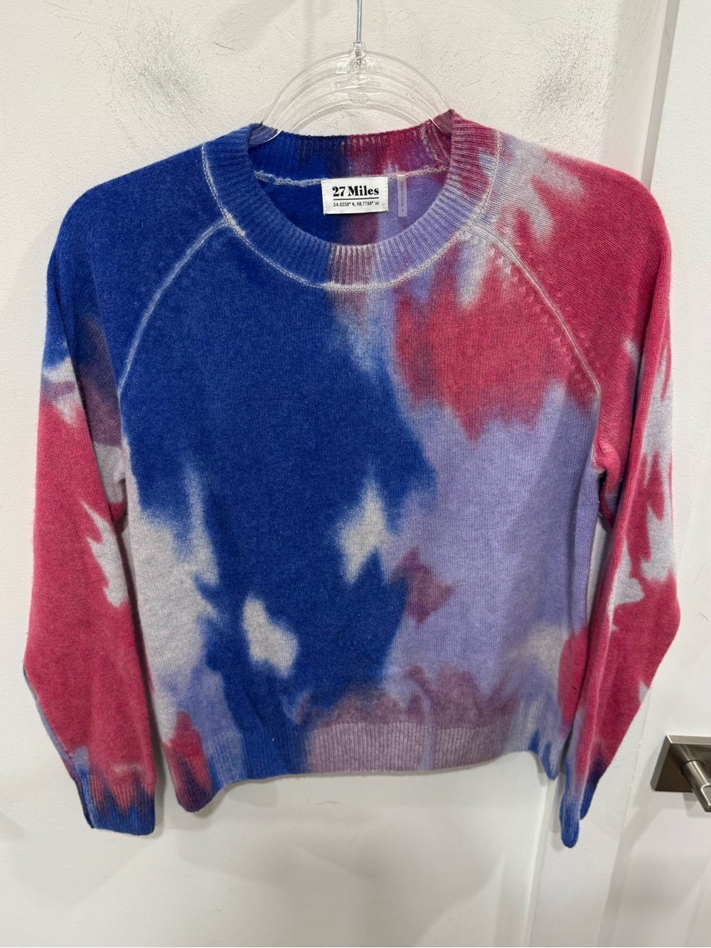 27 Miles Malibu Tie-Dye Crewneck Sweater in Blue, Pink and Lavender